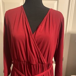 Burgundy floor length dress with belt
